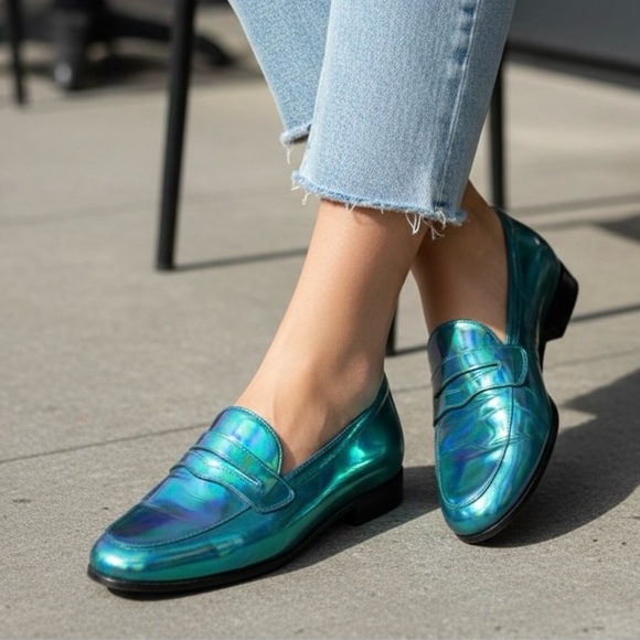 Carel Paris Shoes - Carel Paris Iridescent Holographic Patent Leather Penny Loafers 39 NEW NWOB